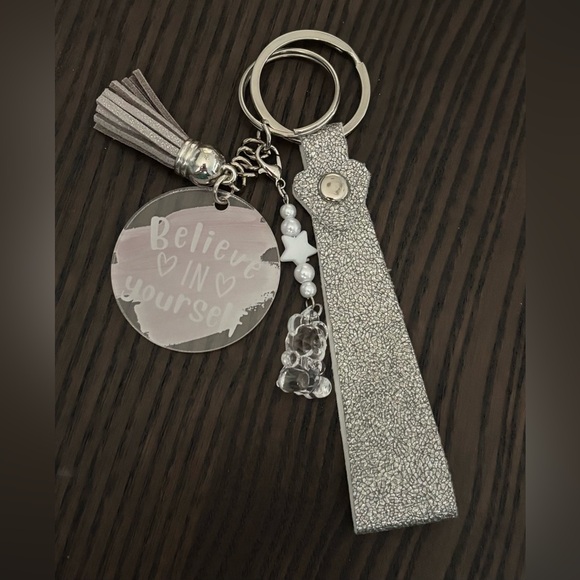 Custom Keychain with Positive Quotes and Teddy Bear Charm - Picture 6 of 7